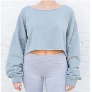 Brandy Melville Estelle Cropped Sweatshirt in Sage Green Lounge Cozy Women's O/S